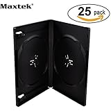 Maxtek 14mm Black Standard Double Capacity DVD Case and Outter Clear Sleeve, 25 pieces pack