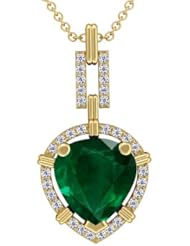 14K Yellow Gold Pear Cut Emerald And Round Diamond Pendant