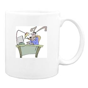 Mug with computer, office, desk, working, rabbit by SHOPZEUS