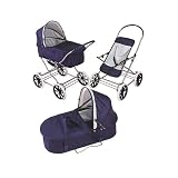 Badger Basket English Style 3-in-1 Doll Pram Carrier And Stroller - Navy/Silver