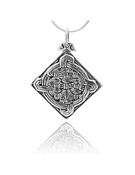 Chuvora .925 Oxidized Sterling Silver Celtic Knot " WEALTH" Design Square Shaped Pendant Necklace chain 18", Fashion Jewelry for Men, Women, Teen, Girl