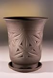 Bonsai Boy's Carved Unglazed Brown Cascade With Matching Bonsai Tray-5.5x6.0