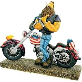 Hand-Painted Comical Biker Standing Next To Motorcycle Figurine 9" (Makes A Great Biker Gift)