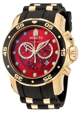 Invicta Men's 6982 Pro Diver Collection Chronograph Red Dial Black Polyurethane Watch
