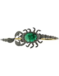 18kt Gold Diamond Pave Emerald Palm Bracelet Silver Designer Jewelry