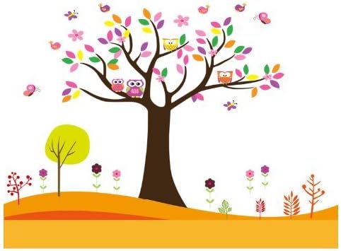 Gotomore Pretty Princess Bedroom Colorful Flowers Butterfly Owls Birds Around Tree Nursery Wall Art Stickers Decal Home Decor Decorate
