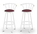 2 Burgundy / Maroon Vinyl Specialty / Custom White Barstools with Backrest  ....