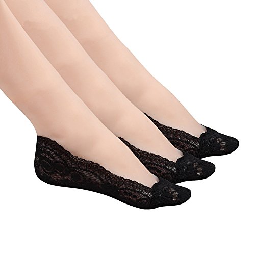 Habiter Women's No Show Socks, Anti-Slip Ankle Lace Socks for Women, 3 Pairs