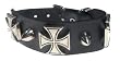 Genuine Leather Buckled Bracelet with Spikes and Iron Crosses