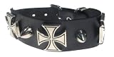 Genuine Leather Buckled Bracelet with Spikes and Iron Crosses