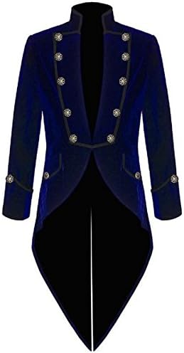 Men's Handmade Steampunk Gothic Victorian Velvet Tailcoat Jacket (XXL, Blue)