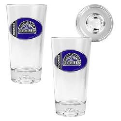 Colorado Rockies MLB 2pc Pint Ale Glass Set with Baseball Bottom - Oval Logo by Great American Products