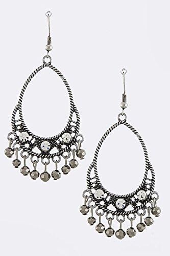KARMAS CANVAS FACETED ORB JEWEL FRINGE EARRINGS (Antique Silver)