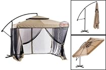 New Tan Instant Gazebo Offset Patio Umbrella W/ Mesh
