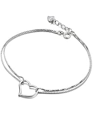 Honeystore Girls Heart Pendant 925 Sterling Silver White Gold Plated Link Bracelet Color White Length 7 inch