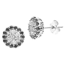 1 Carat Black White Diamond Cluster Studs Earrings 14k White Gold (1 Cttw, H Color, SI Clarity)