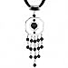 Black Agate Spin Drop Silver Pendant w. Leather Necklace