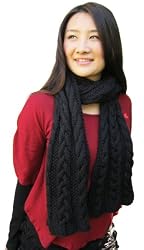 Handmade Acrylic Scarf - Knitting Masterpiece Collection - Cable Design in Elegant Black (100% Knitted by hand)