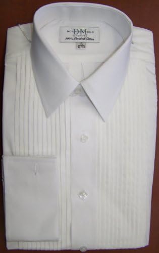 Devin Michaels White Tuxedo Shirt with Point Collar, French Cuff, with Pleats