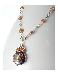 Orange Fresh Water Pearl Necklace In 92.5 Sterling Silver