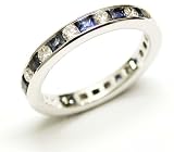 Platinum Princess Shape Sapphire and Round Brilliant Shape Diamond Set Full Circle Wedding Band or Stacking Ring, Ring Size 4.5 (T.w 1.90)