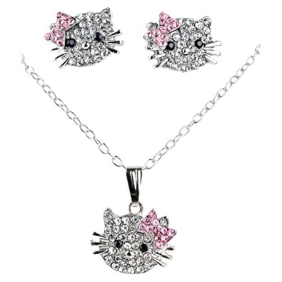 Cheap Girls Jewelry Litlle Girls Jewelry Set - These Accessories Will Make Any Little Girl Very Happy - Necklace and Matching Earrings in Silver Tone with Clear and Pink Rhinestones for Fashionable Bling - Great Gift for Christmas, Birthday or Flower Girl For Sale