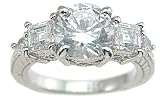 925 Sterling Silver Antique Style 3 Stone CZ Ring