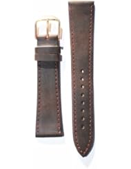 22mm Brown Flat Leather Watchband with Gold-Plated Buckle and Leather Lining