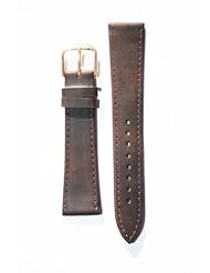 20mm Brown Flat Leather Watchband with Gold-Plated Buckle and Leather Lining
