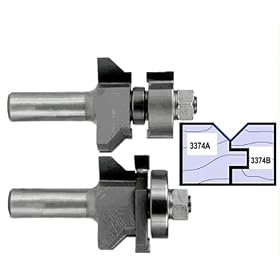 3374 CARBIDE-TIP V PANEL TONGUE/GROOVE 2 PC ROUTER BIT SET W/BB GUIDE 1-5/8 DIA X 1"CL X 1/2" SH