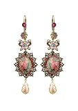Vintage Inspired Michal Negrin Authentic Roses Bouquet Cameo Dangle Earrings Adorned with Bow Ties, Faux Pearl and Multicolor Swarovski Crystals and Tear Drop - Special Ordered and Shipped by Genuvo within 2 to 3 Weeks