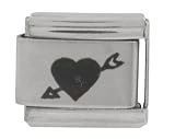 SilverBin Heart with Arrow Stainless Steel Italian Charm Link