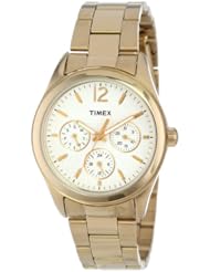 Timex Womens T2P065KW Ameritus Multi-Function White Dial, Gold-Tone Stainless Steel Bracelet Watch