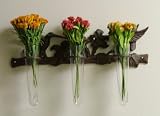 Hummingbird Cast Iron Wall D&eacute;cor with Glass Vases
