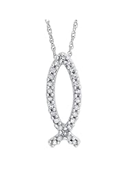 10K White Gold Diamond Ichthys Pendant Necklace