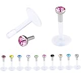 Top Plaza 10x 16GA Labret Studs/ Lip Piercing jewelry/ Acrylic Czech Crystal Monroe Bar Lip Tunnels for Piercing