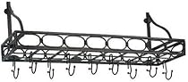 Old Dutch International 36 Inch x 9 Inch x 11&frac34; Inch Rustic Bookshelf Pot Rack with 8 Hooks, RM