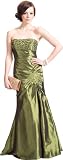 Strapless Taffeta Long Gown With Side Gathered Skirt, Embroidered Flowers, Crystal Accents