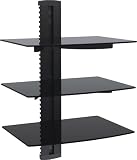 Designer Habitat - 3x Black Floating Shelves with Strengthened Tempered Glass for DVD Players/Cable Boxes/Games Consoles/TV Accessories
