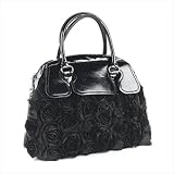 Black Faux Leather Rosette Handheld Bag AJ25546