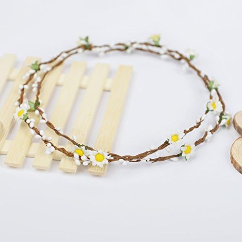 Bohemian Silk Mini Daisy Floral Crown 16-17cm Double Braided Rattan Flower Headpiece for Wedding Party Festival Custom Sizes (white)