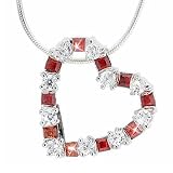 Image of Ruby & diamond cz heart 925 silver pendant necklace