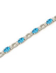 14k White Gold Natural Blue-Topaz And Diamond Tennis Bracelet