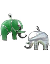 Green Jade Royal Elephant Pendant with Ruby Eye and Mother of Pearl Backing, 925 Sterling Silver