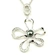 Necklace Pearl Black Sterling Silver Flower CZ Diamonds Crystal Pendant By Bucasi