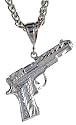Sterling Silver 1 1/2" (38 mm) Small Diamond Cut Colt 45 Pistol Pendant
