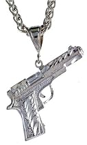 Sterling Silver 1 1/2" (38 mm) Small Diamond Cut Colt 45 Pistol Pendant