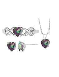 Antique Heart Shaped Mystic Topaz Pendants Earrings and Ring Set