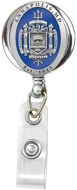 BOOJEE BEADS Retractable Badge Holder 30" Small Pewter Badge Reels Retractable with Heavy Duty Belt Clip Cute Badge Reel to Show Off Your Military Spirit (U.S. Naval Academy-Crest)