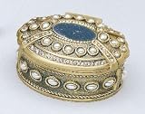 JEWELED OVAL JEWELERY BOX - ANTIQUE BRASS JEWELED OVAL JEWELERY BOX
